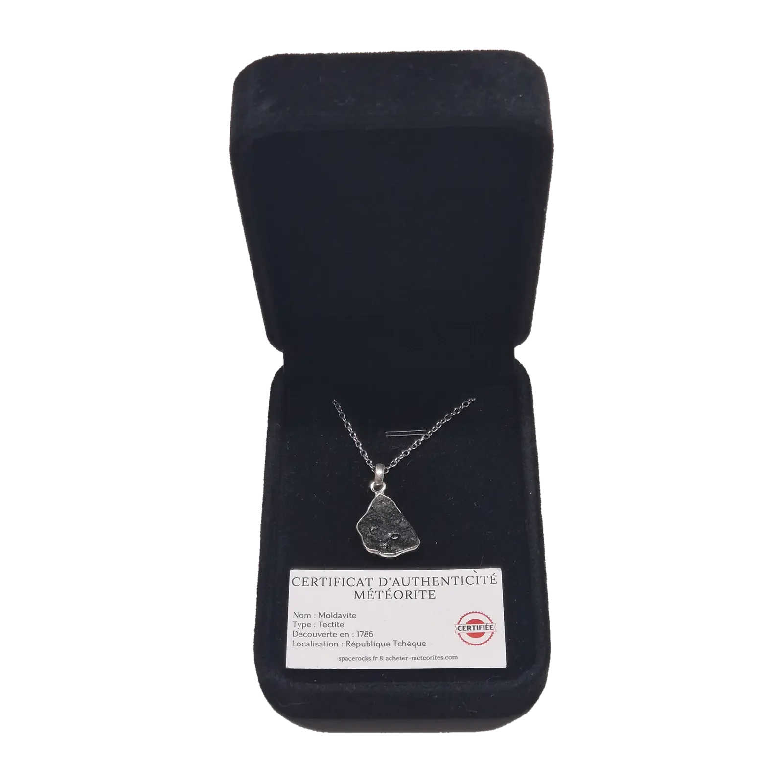 Collier moldavite brute – pendentif argenté n°1