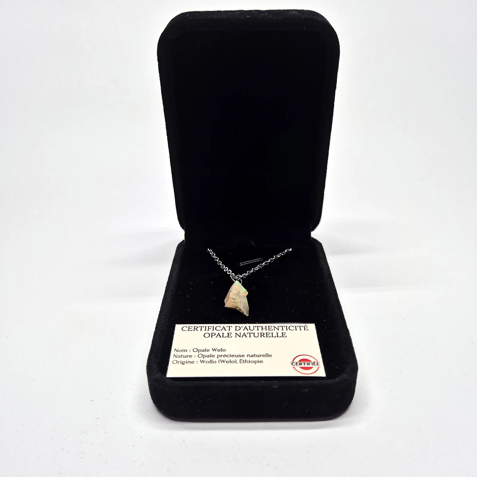 Collier opale Welo brute – chaîne argentée – vue 3