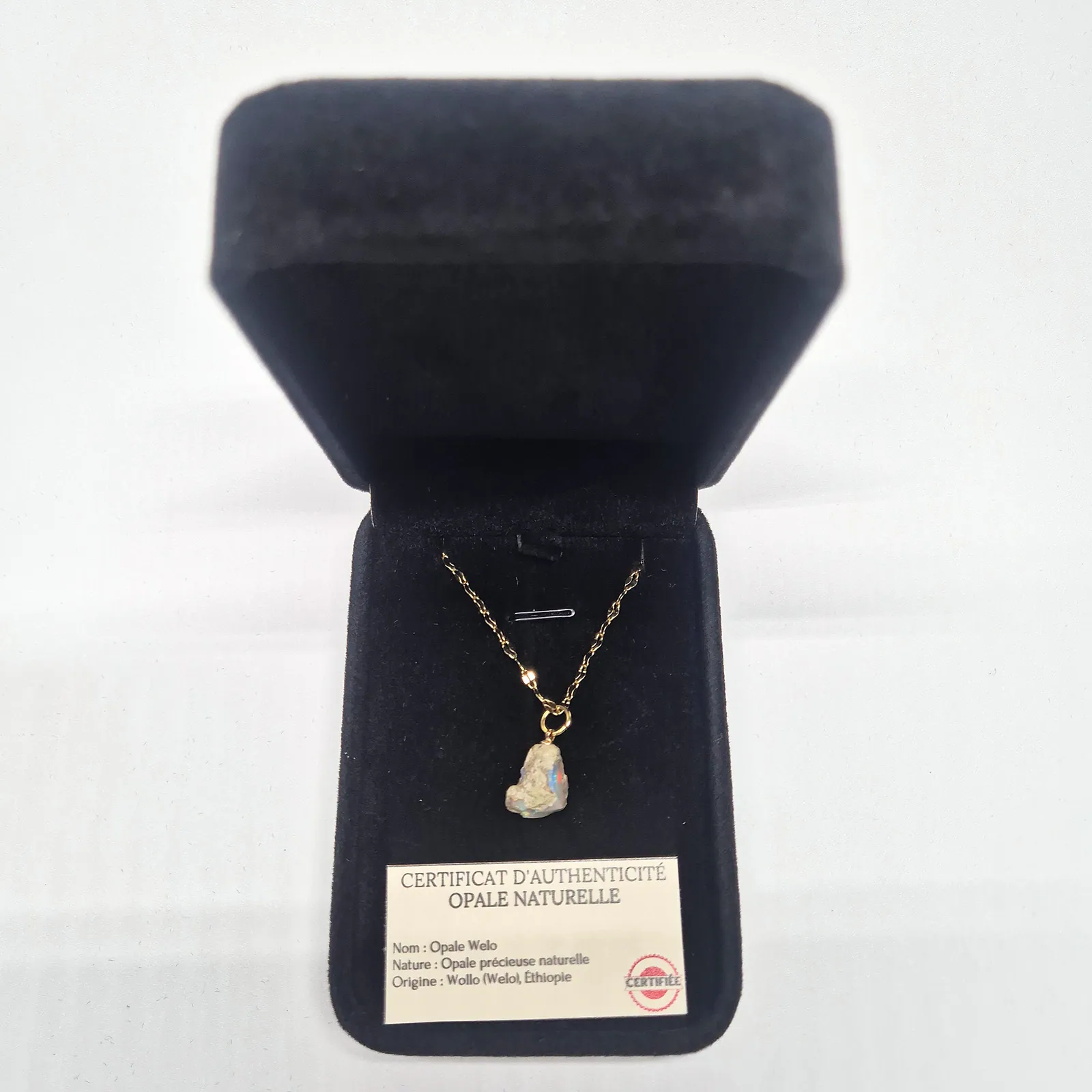 Collier opale Welo brute multicolore – chaîne dorée fantaisie – vue 3