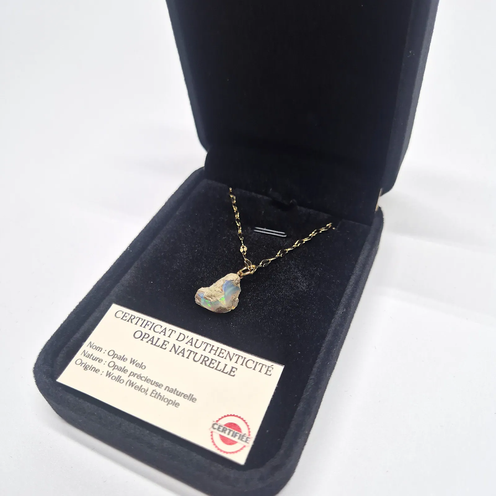 Collier opale Welo brute multicolore – chaîne dorée fantaisie – vue 2