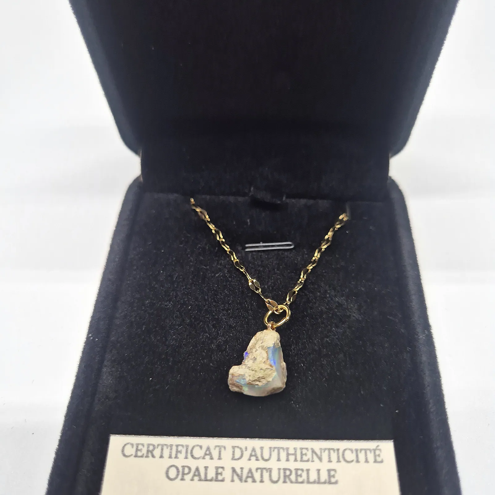 Collier opale Welo brute multicolore – chaîne dorée fantaisie – vue 4