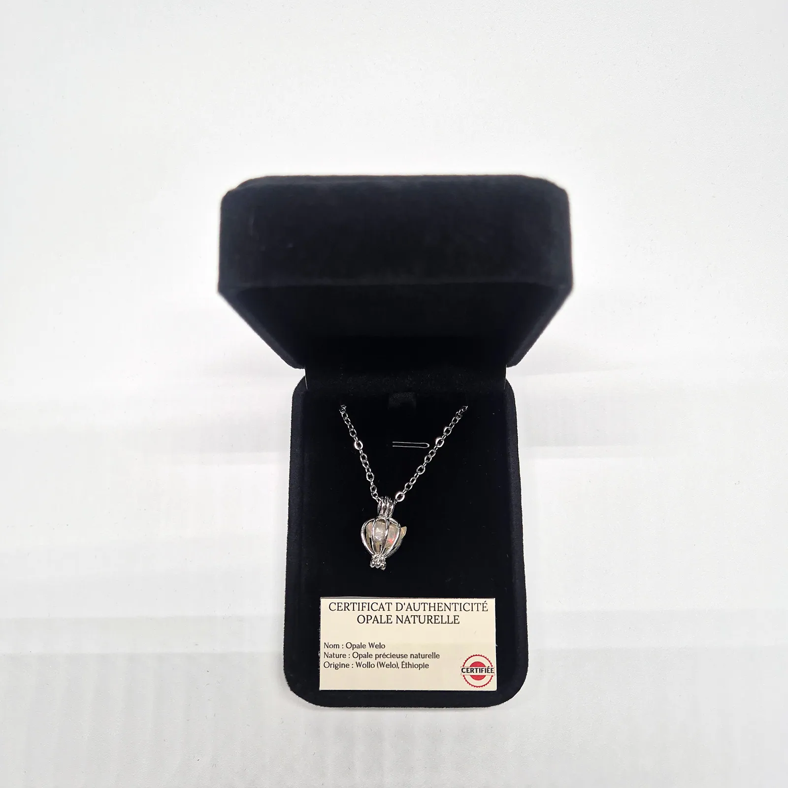 Collier opale Welo – cage argentée – vue 3
