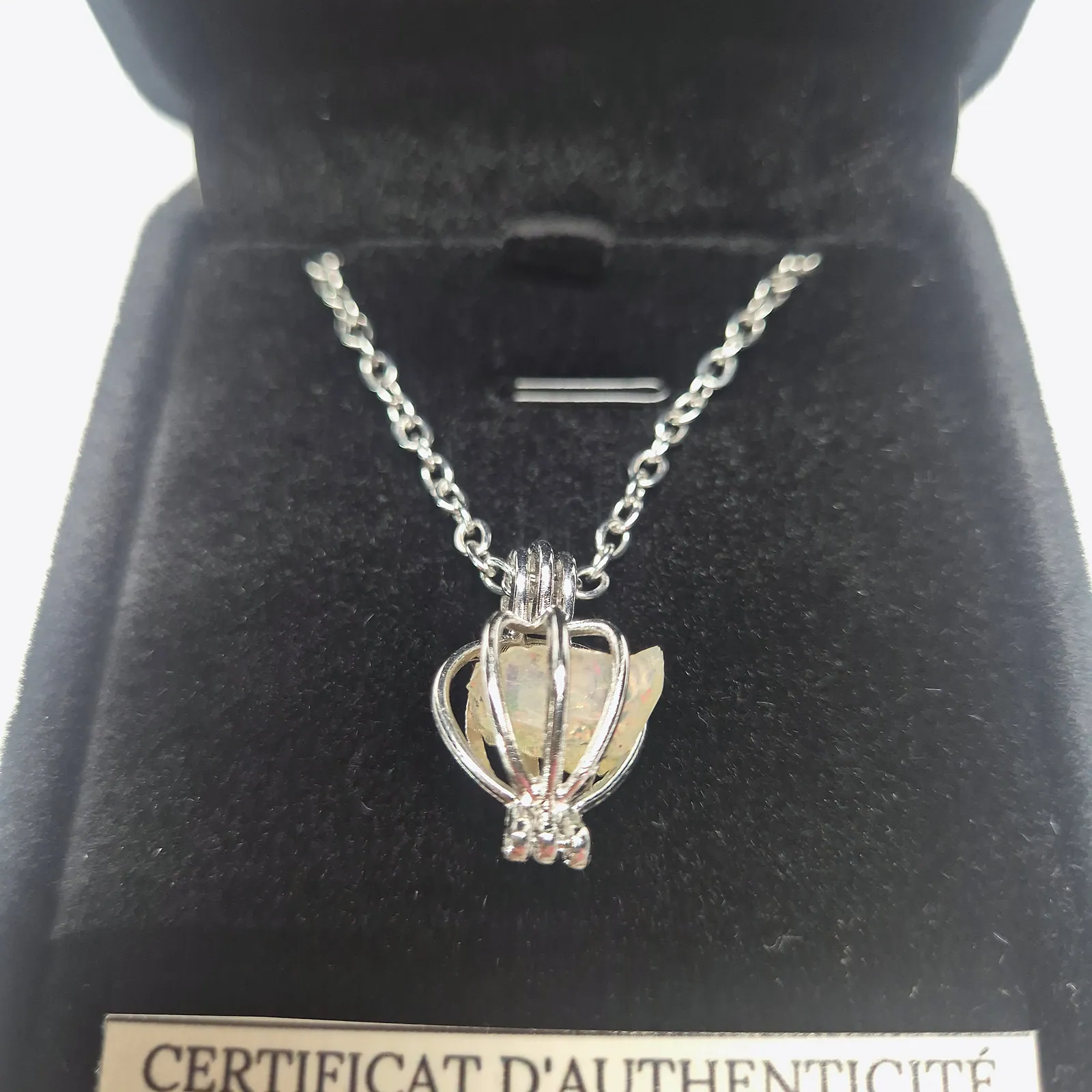 Collier opale Welo – cage argentée – vue 2