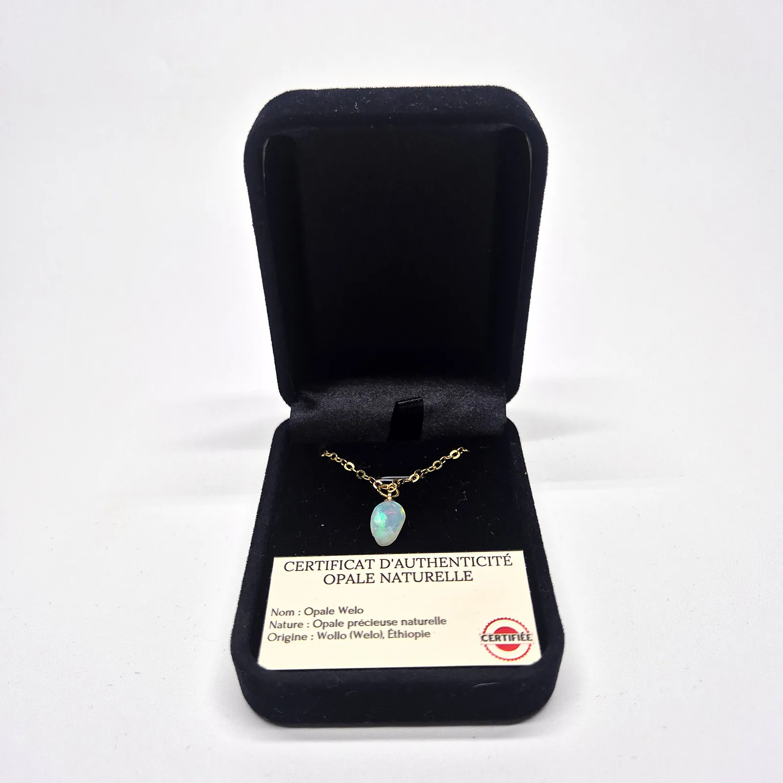 Collier goutte d'opale Welo polie – chaîne dorée – vue 3