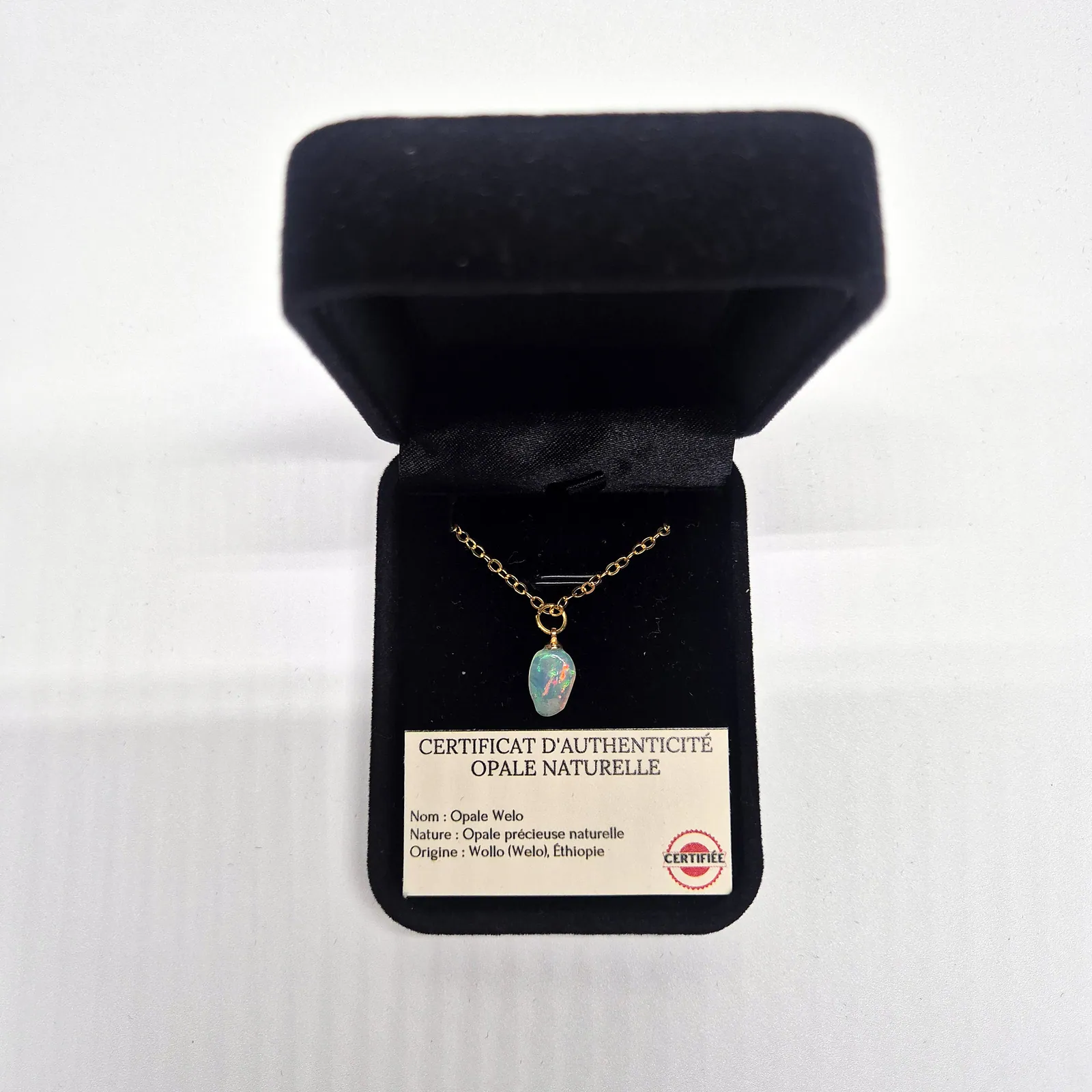 Collier goutte d'opale Welo polie – chaîne dorée – vue 4