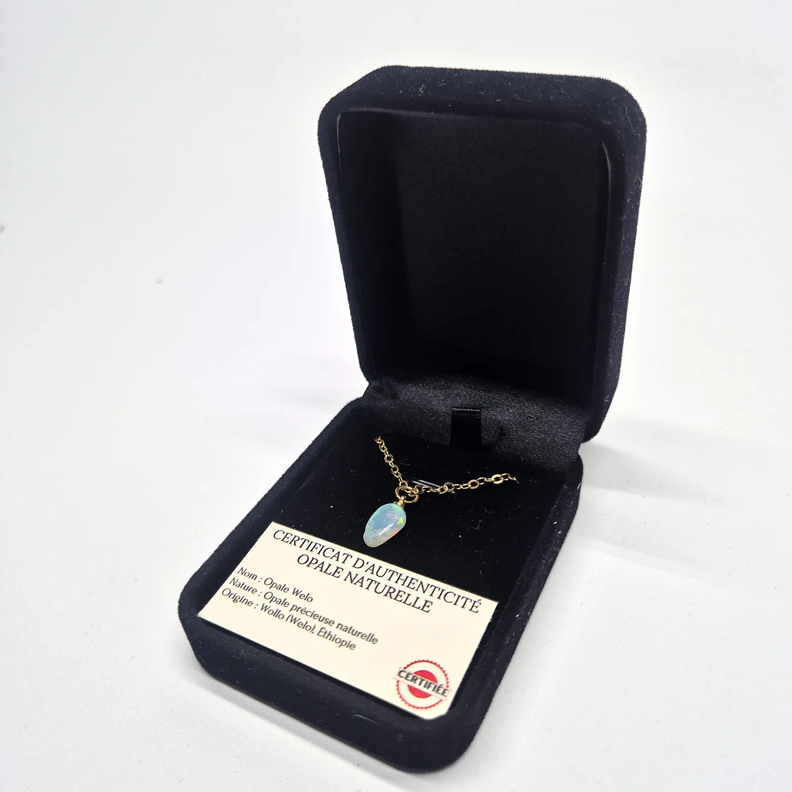 Collier goutte d'opale Welo polie – chaîne dorée – vue 5