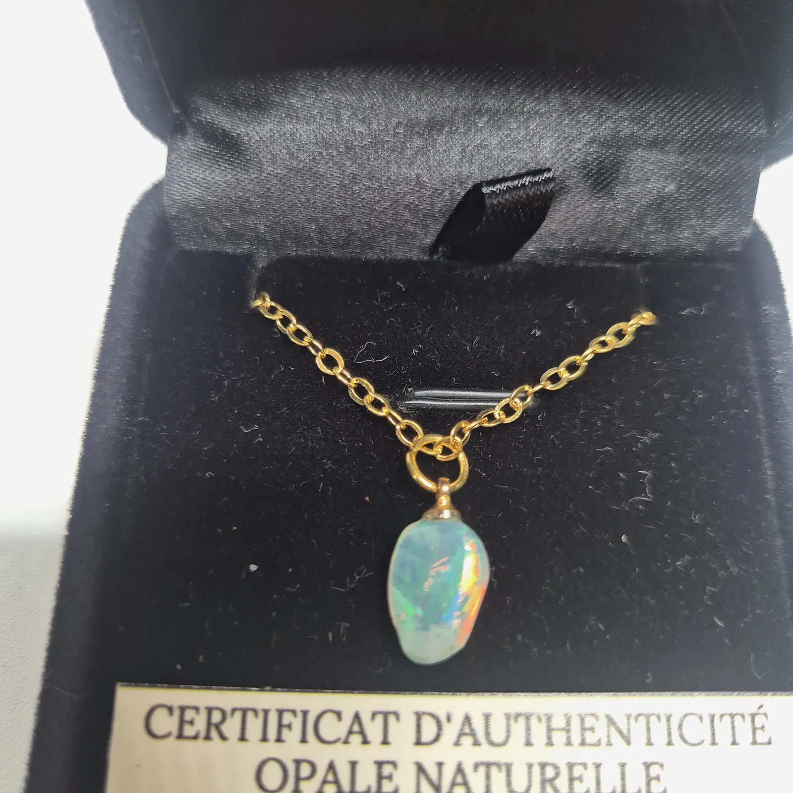 Collier goutte d'opale Welo polie – chaîne dorée – vue 2