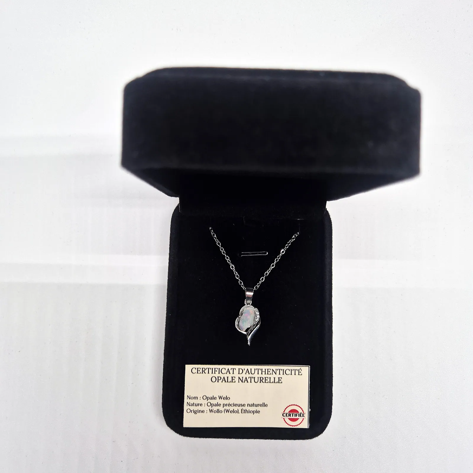 Collier opale Welo – pendentif vague argenté – vue 3