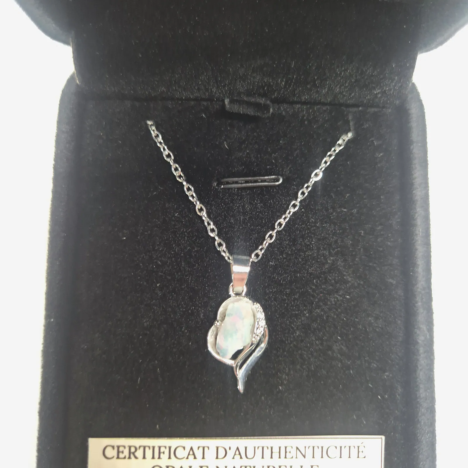 Collier opale Welo – pendentif vague argenté – vue 2