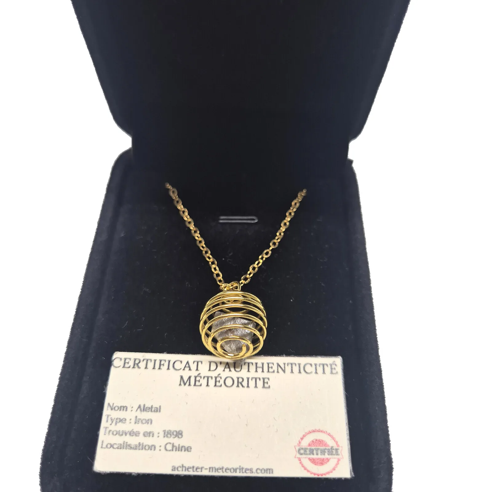 Collier spirale dorée – météorite Aletai – vue 2