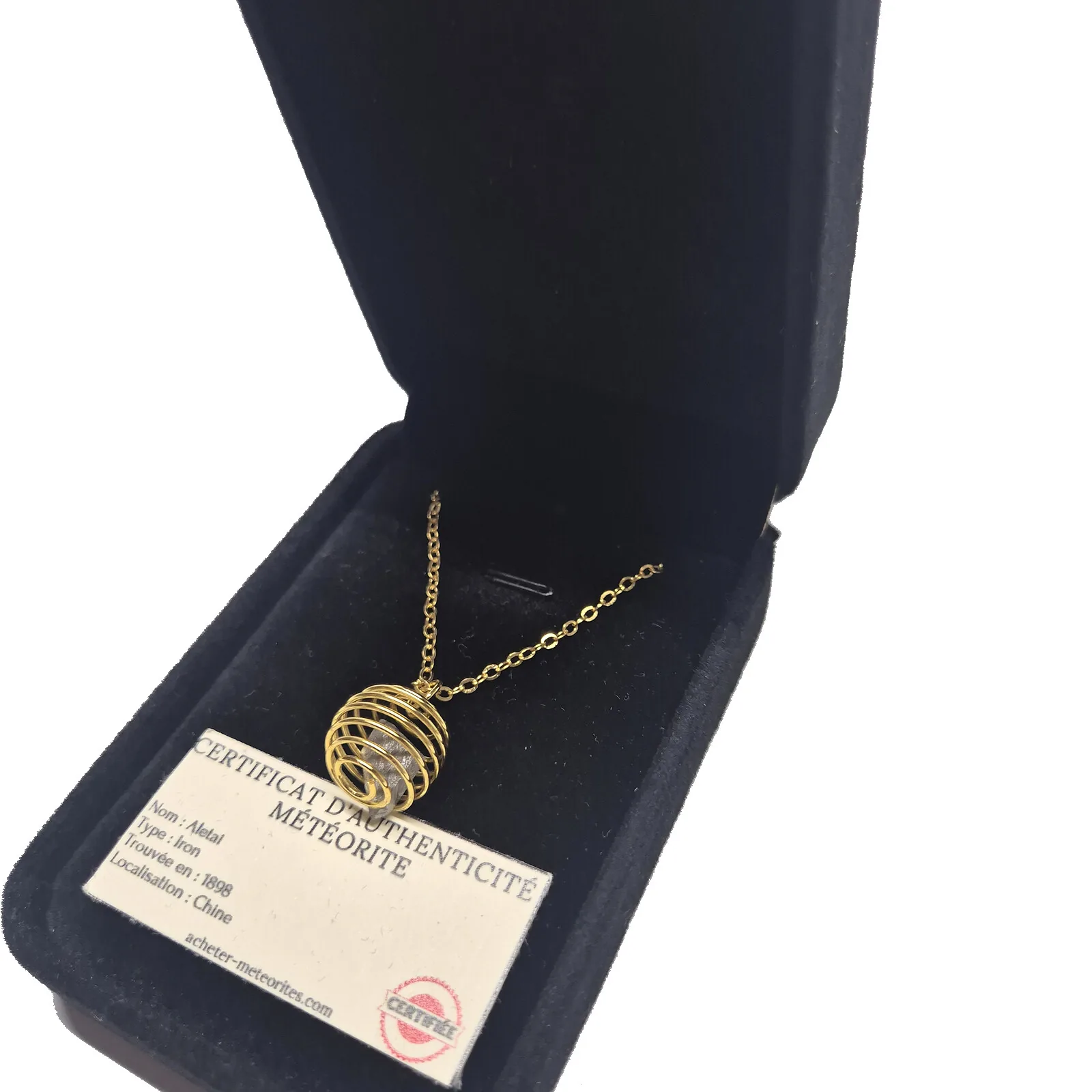 Collier spirale dorée – météorite Aletai – vue 4