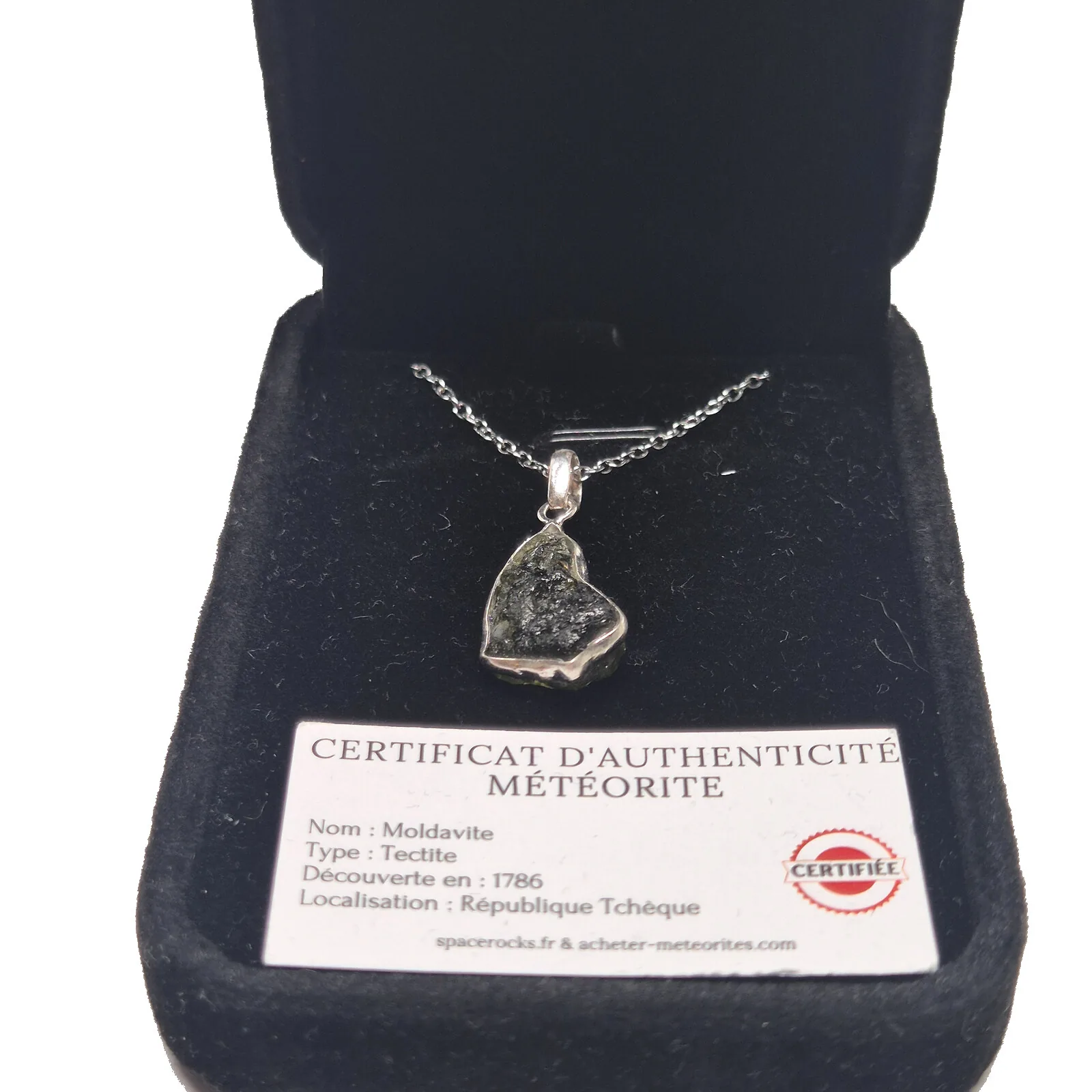 Collier tectite moldavite – monture argentée n°4 – vue 2