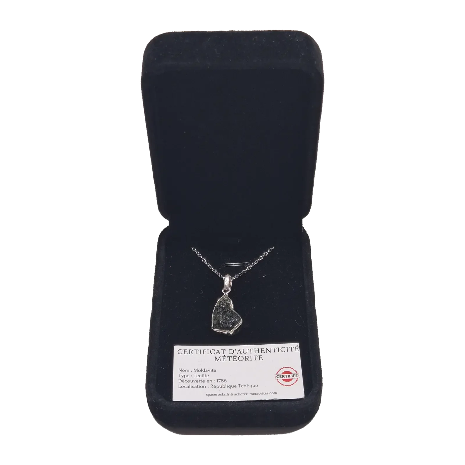 Collier tectite moldavite – monture argentée n°4