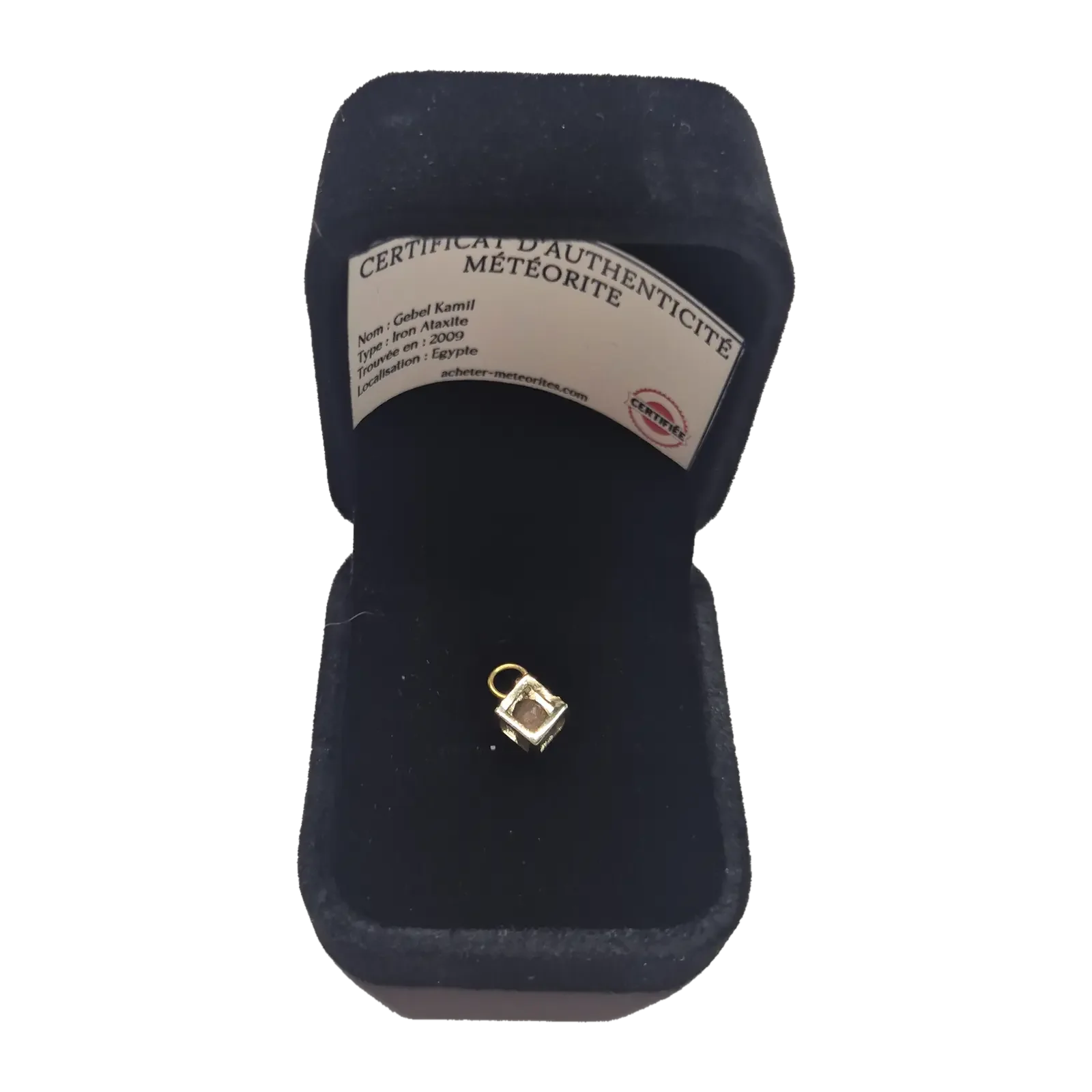 Pendentif cube doré – météorite Gebel Kamil