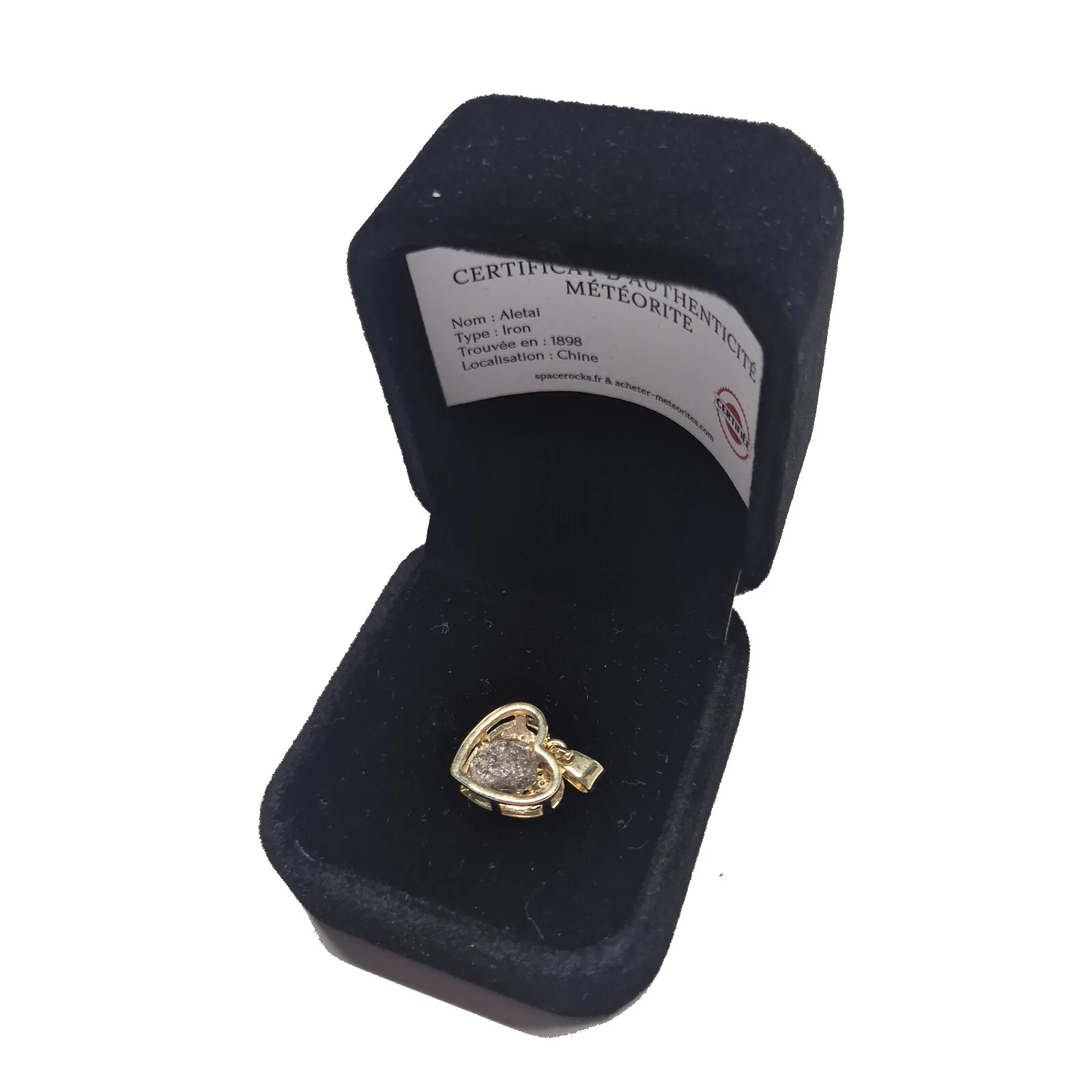 Pendentif cœur doré à zircons – météorite Aletai – vue 3