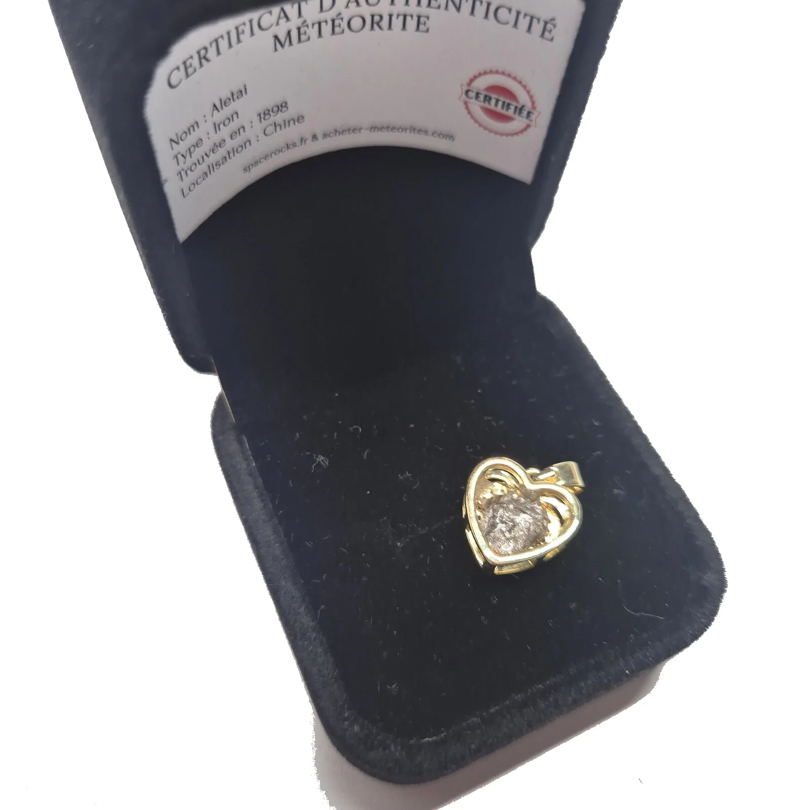 Pendentif cœur doré à zircons – météorite Aletai – vue 4