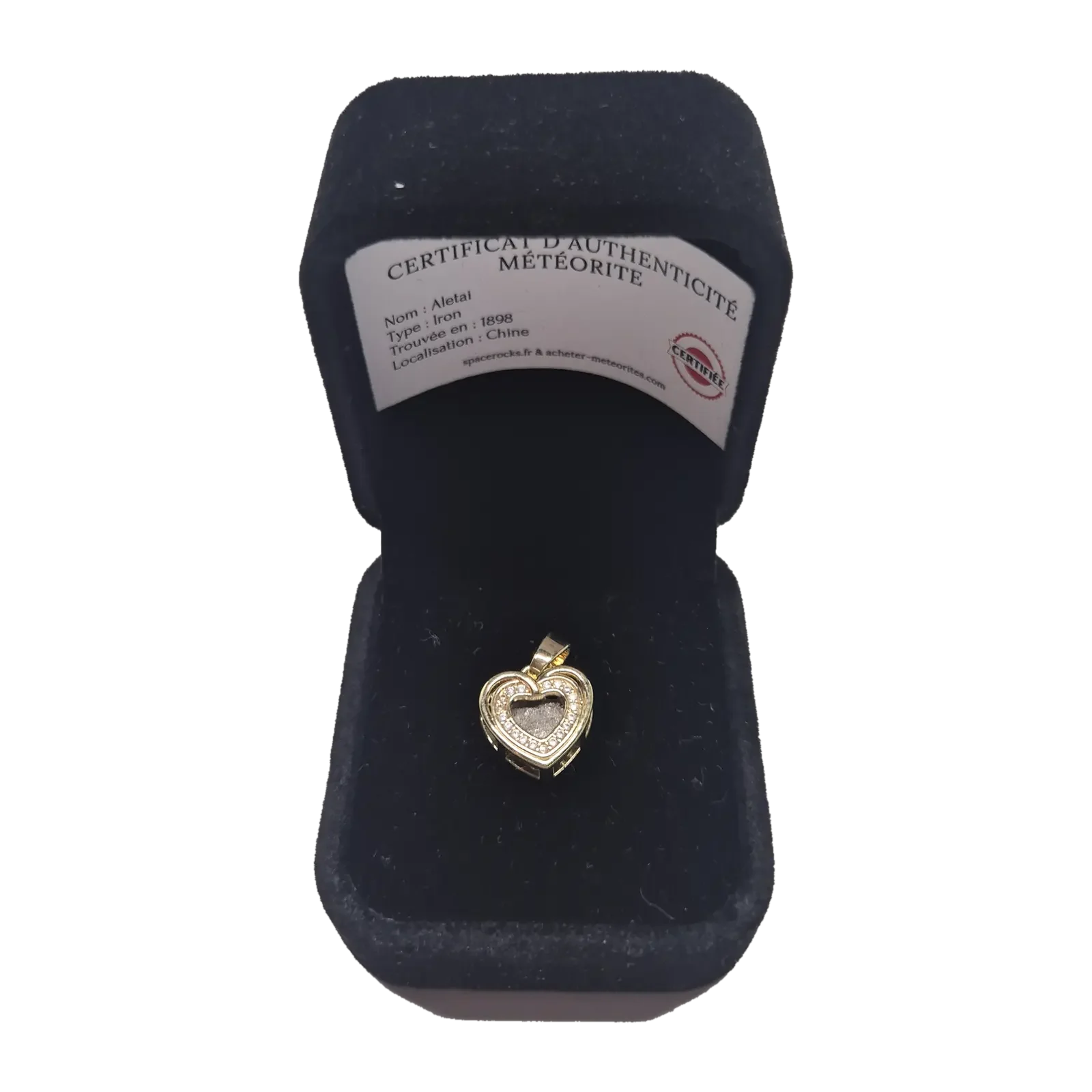 Pendentif cœur doré à zircons – météorite Aletai