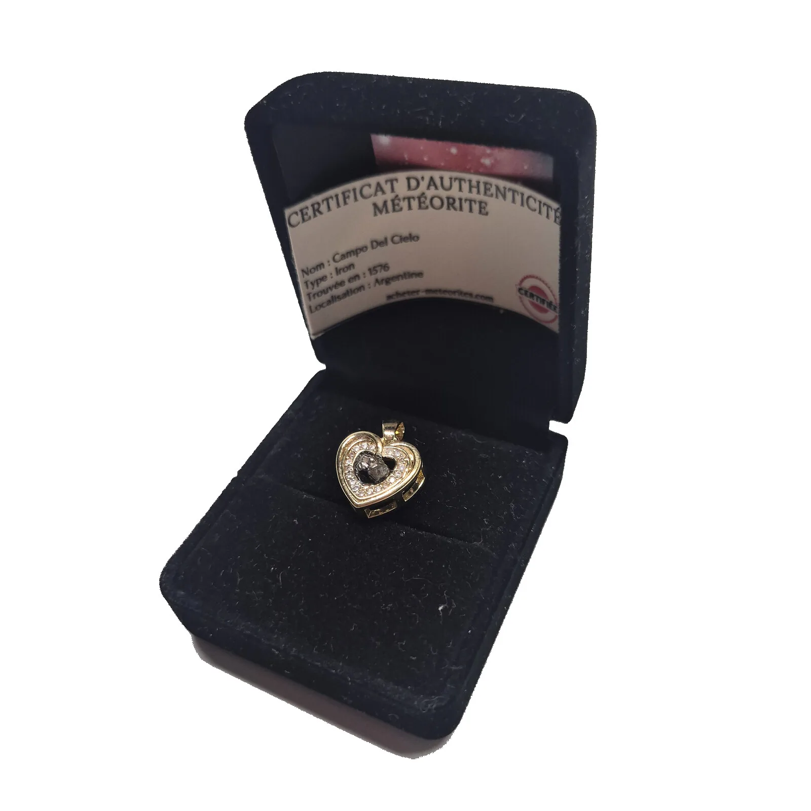 Pendentif cœur doré à zircons – Campo del Cielo – vue 3