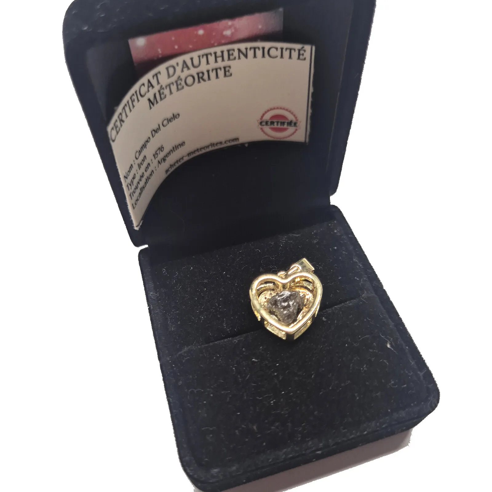 Pendentif cœur doré à zircons – Campo del Cielo – vue 4