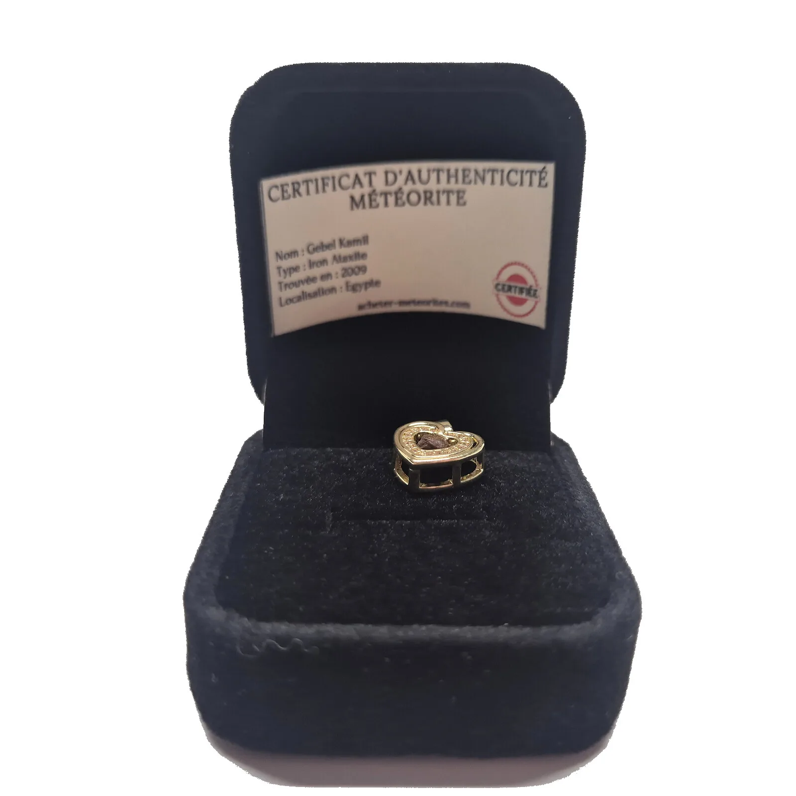Pendentif cœur ouvert doré – météorite Gebel Kamil – vue 3