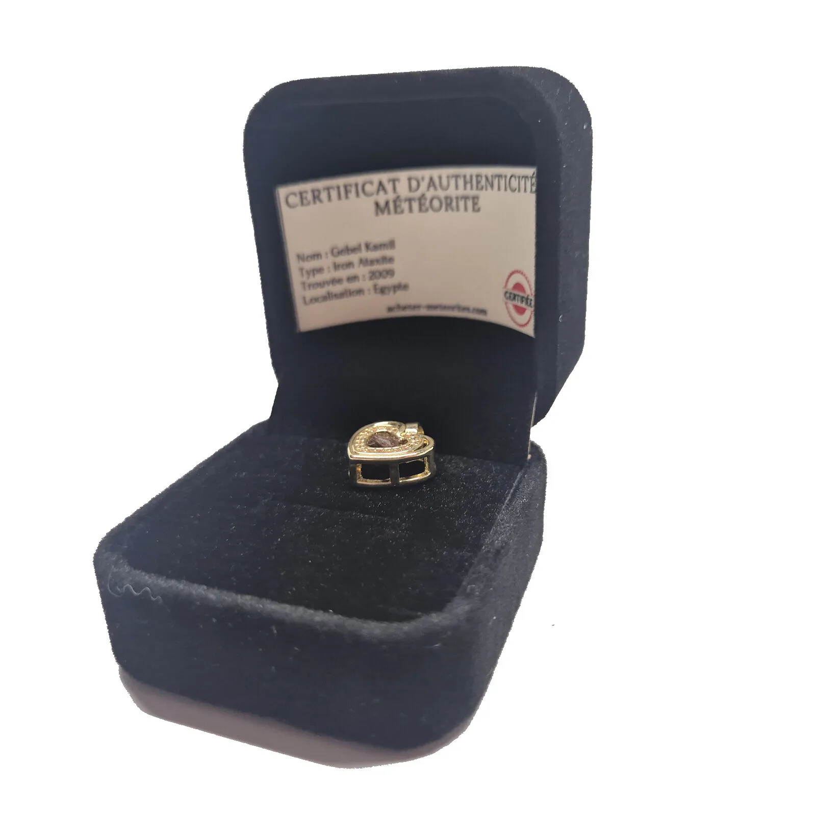 Pendentif cœur ouvert doré – météorite Gebel Kamil – vue 4