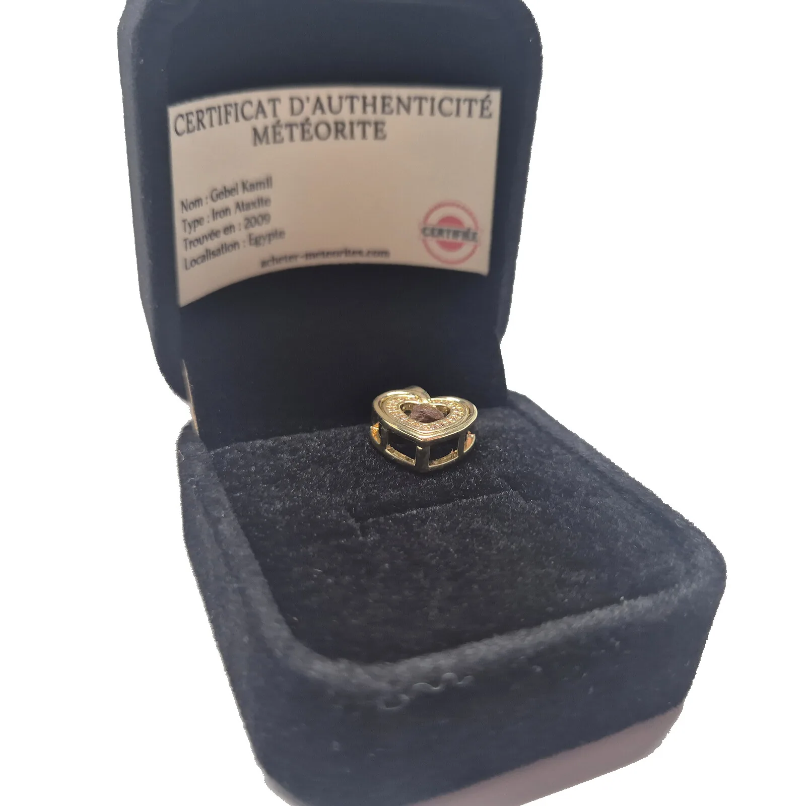 Pendentif cœur ouvert doré – météorite Gebel Kamil – vue 5