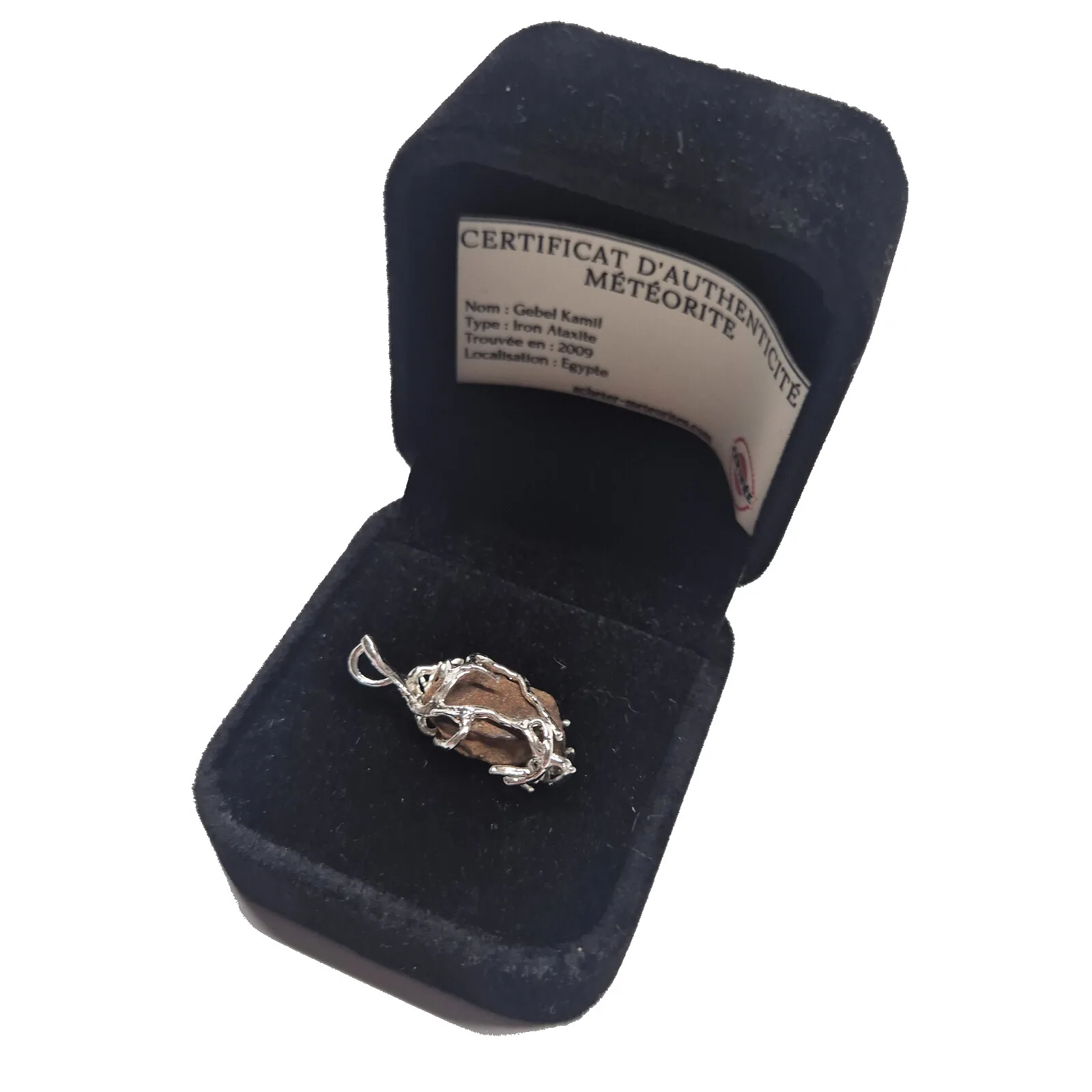 Pendentif Gebel Kamil brut – monture entrelacée argentée – vue 2