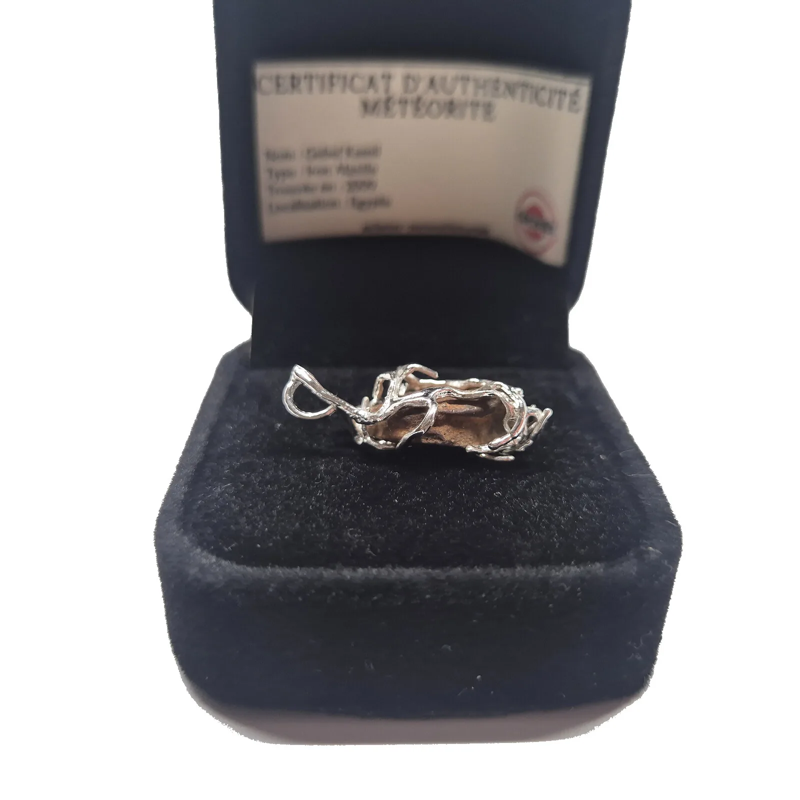 Pendentif Gebel Kamil brut – monture entrelacée argentée – vue 3