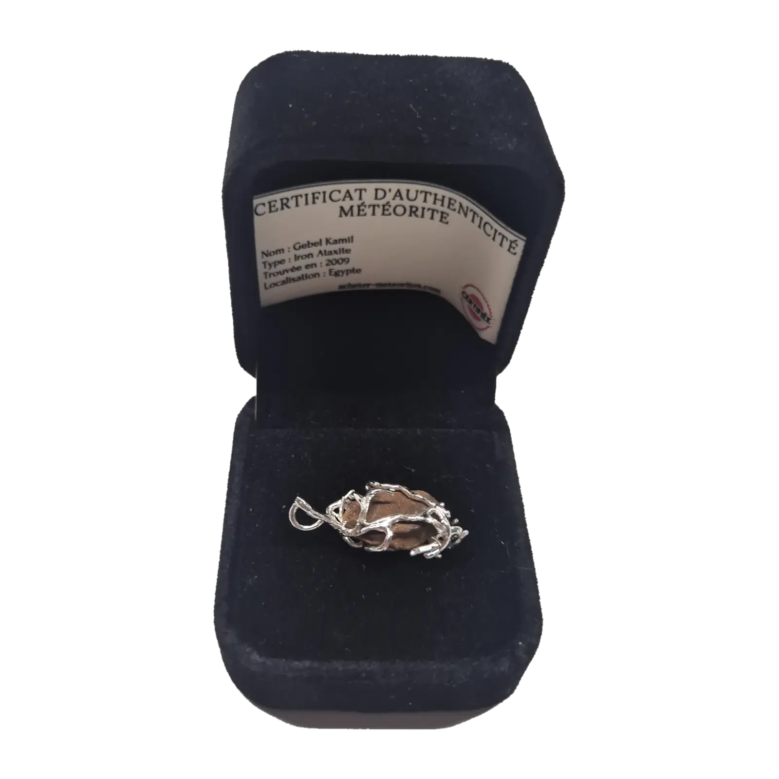 Pendentif Gebel Kamil brut – monture entrelacée argentée