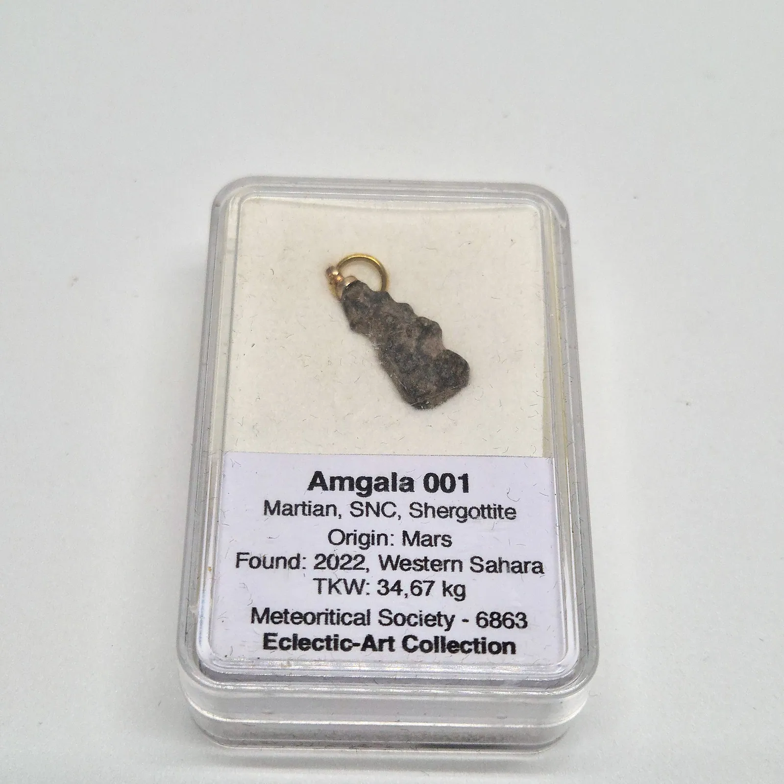Pendentif météorite martienne Amgala 001 brute – boîte de collection – vue 2