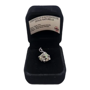 Pendentif opale Welo verte – monture argentée feuillage