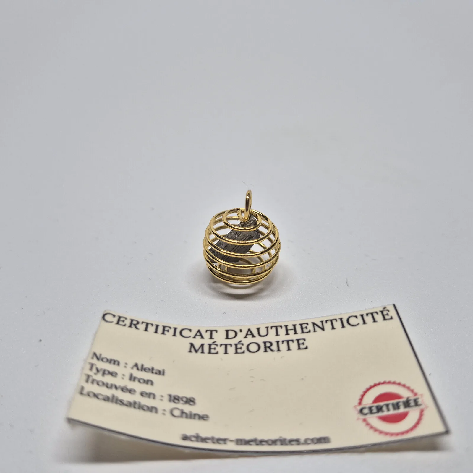Pendentif spirale dorée – météorite Aletai, sans chaîne – vue 3