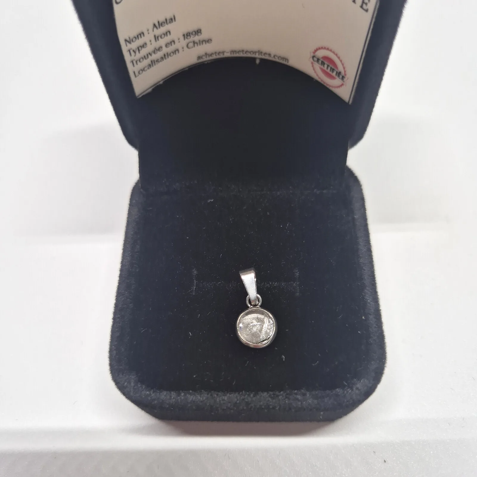 Petit pendentif rond serti – météorite Aletai, sans chaîne – vue 2