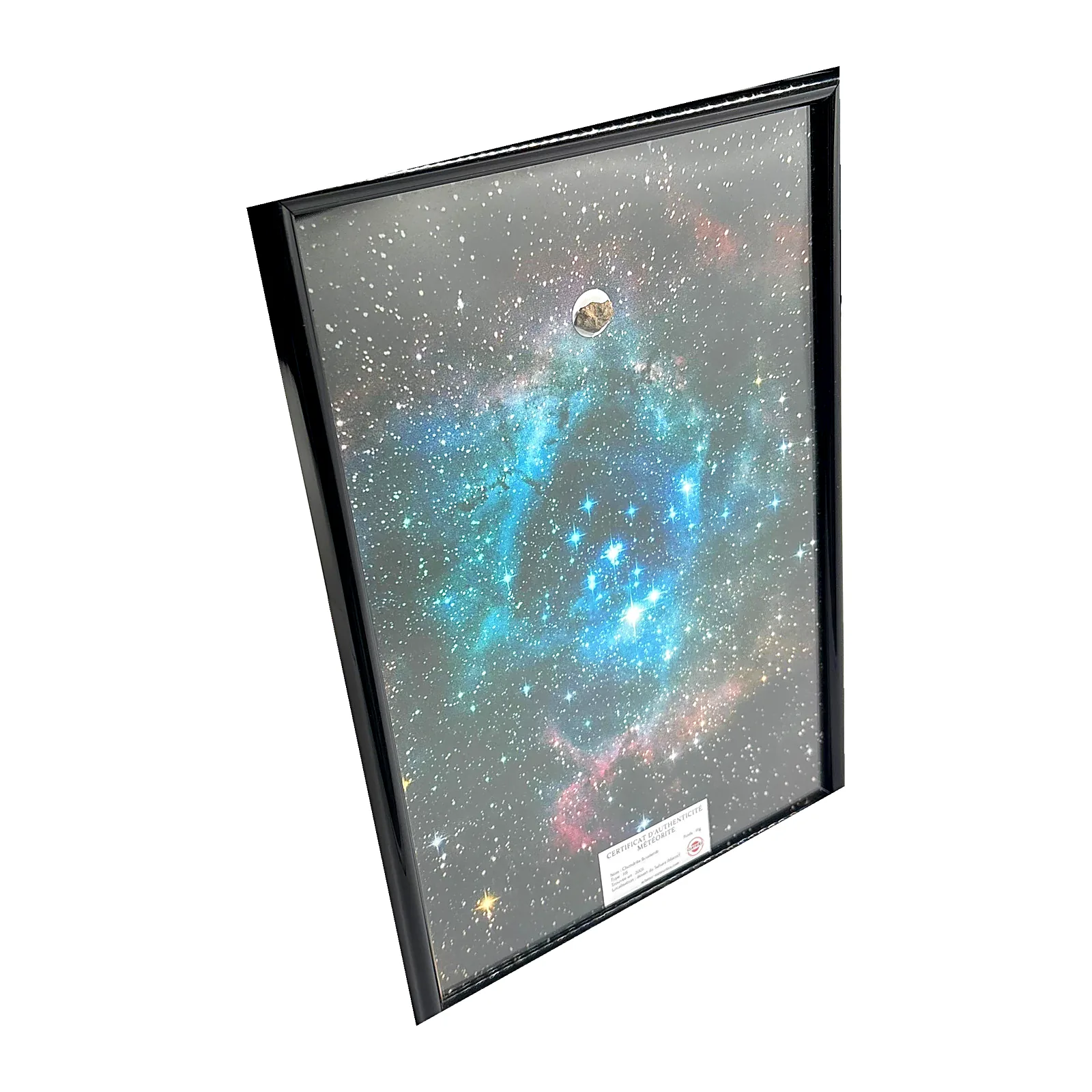 Tableau espace grand format – nébuleuse de la Rosette, météorite NWA XXX – vue de biais
