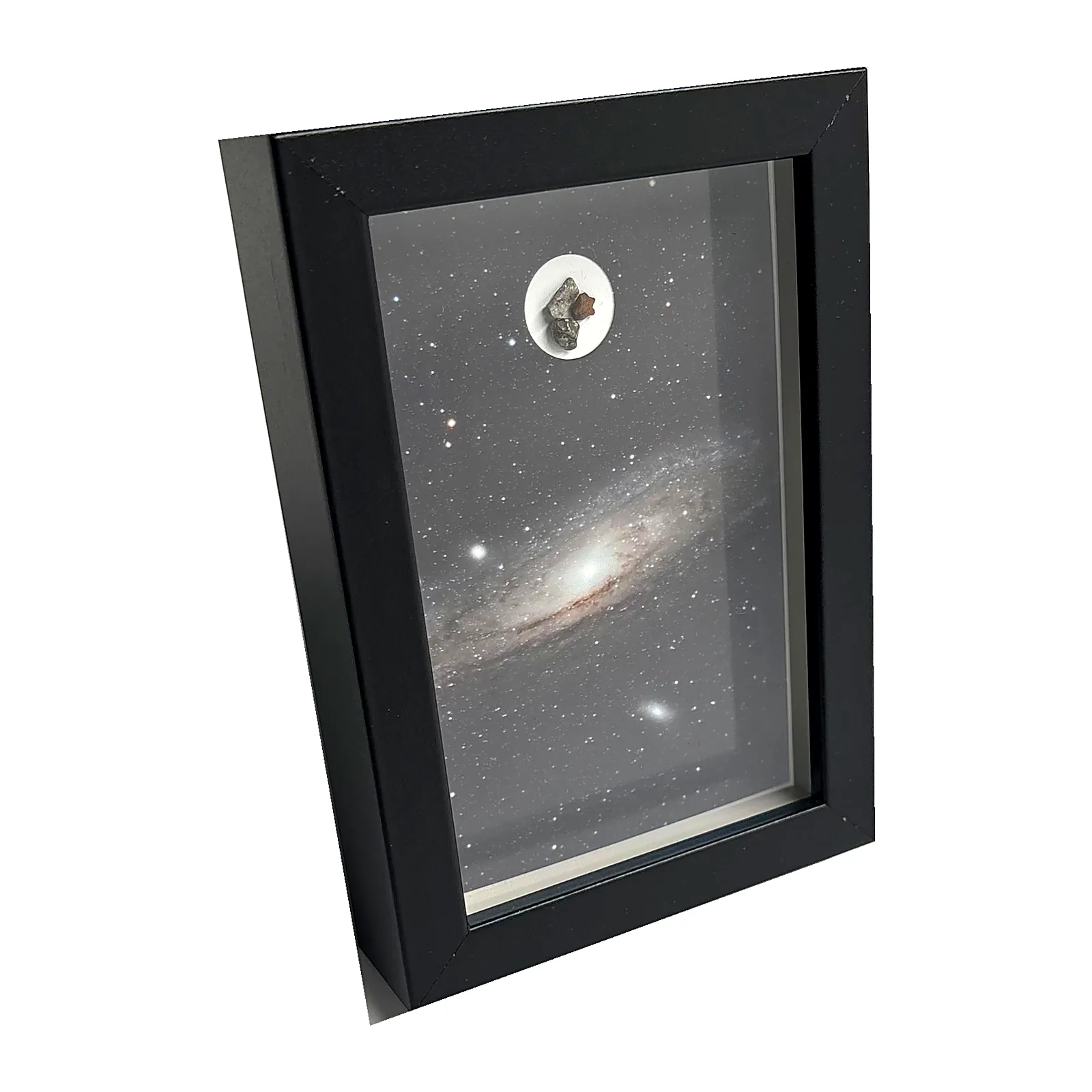 Tableau galaxie spirale – Andromède, météorites Campo del Cielo, Gebel Kamil et Aletai – vue de biais