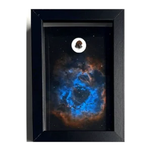 Tableau nébuleuse de la Rosette avec météorites Campo del Cielo et NWA 14093 – cadre profondeur