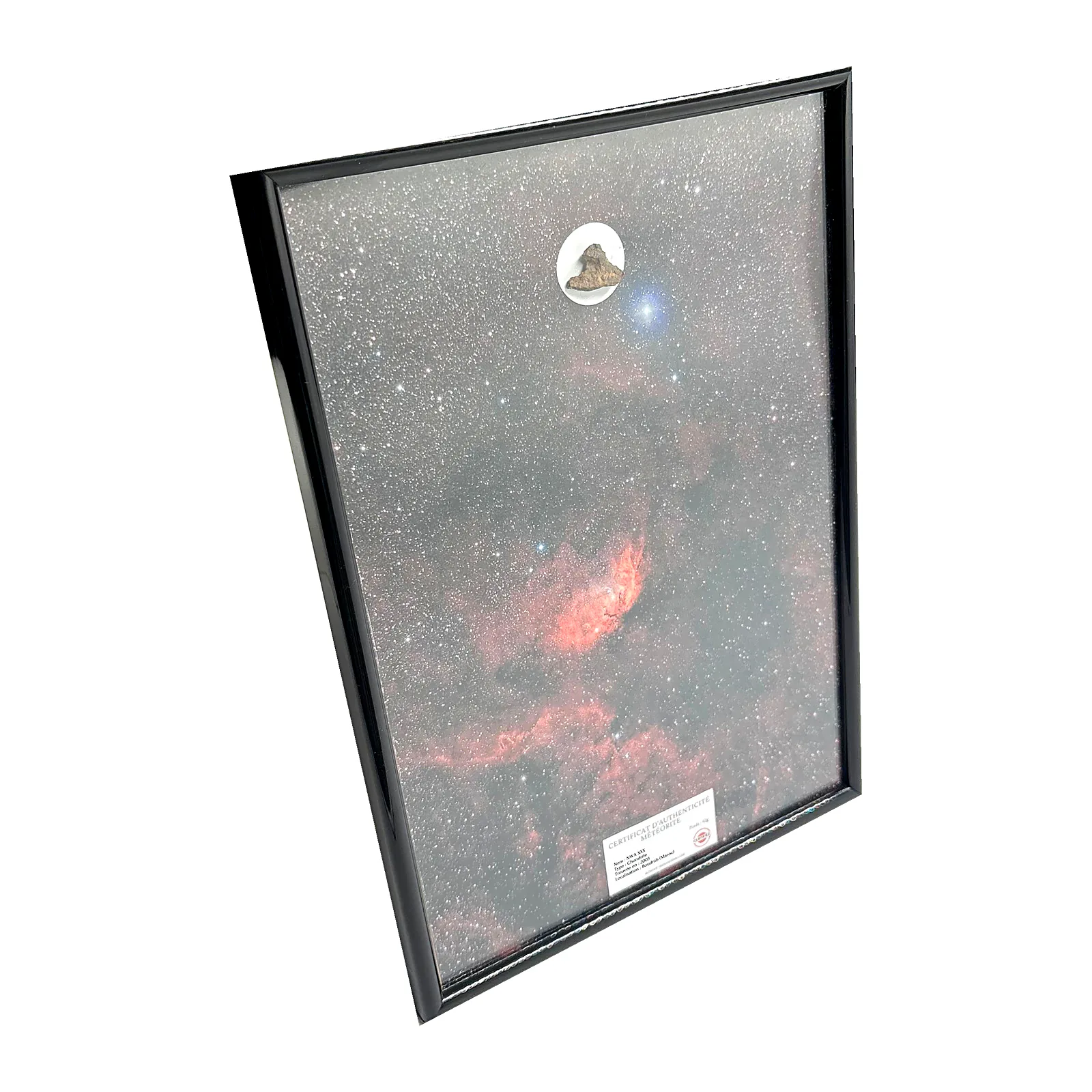 Tableau nébuleuse de la Tulipe avec météorite NWA XXX – grand format 40 × 30 cm – vue de biais