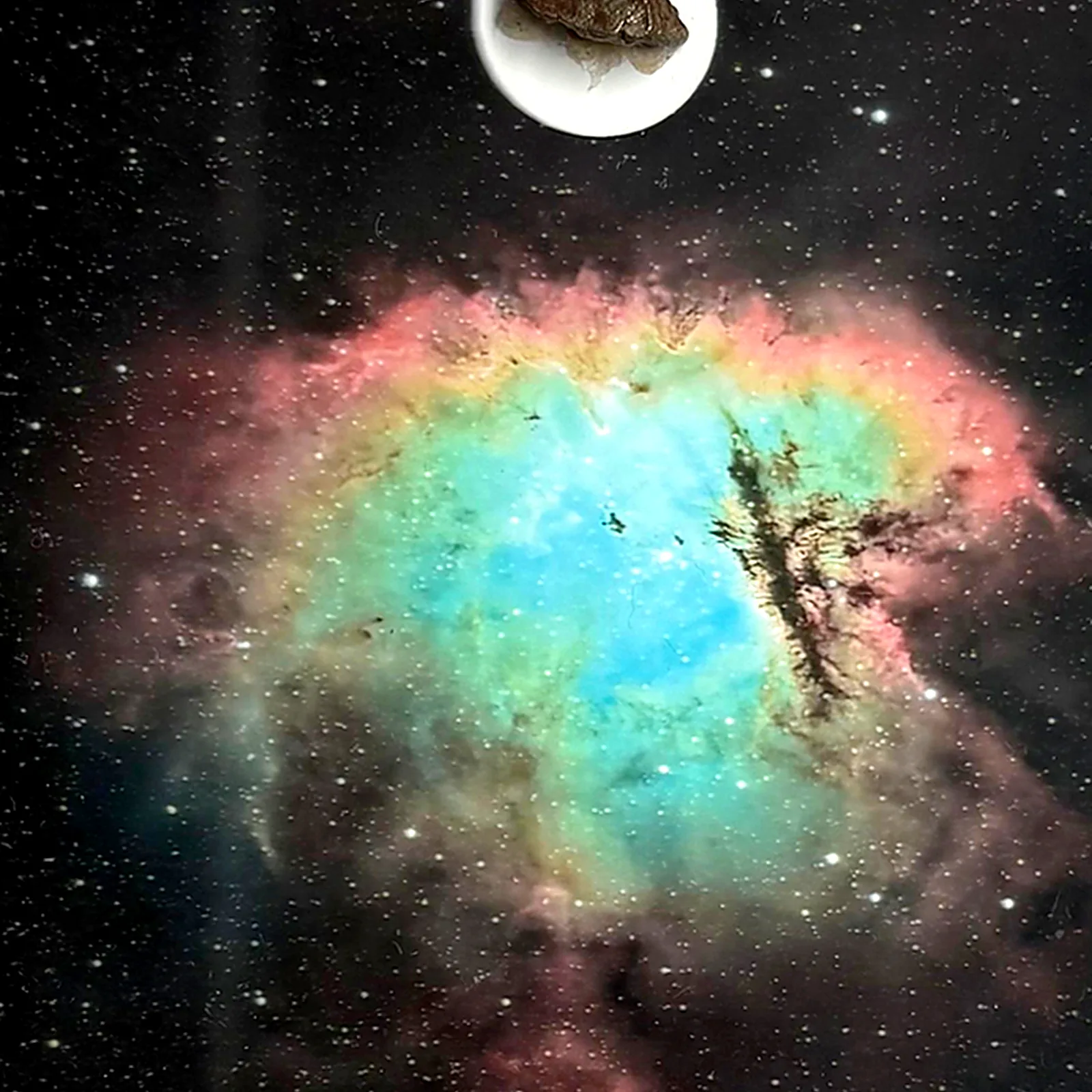 Tableau NGC 281 – nébuleuse Pacman, météorite Campo del Cielo – gros plan sur la météorite