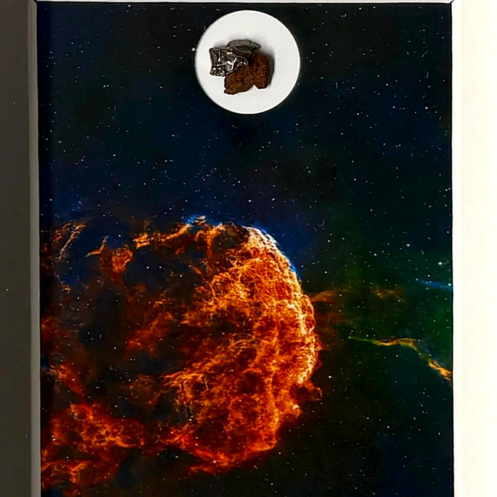 Tableau supernova – nébuleuse de la Méduse, météorites Campo del Cielo et Gebel Kamil – gros plan sur la météorite