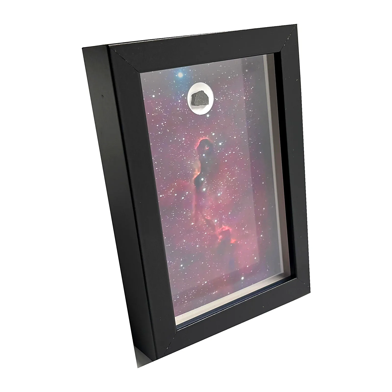 Tableau Trompe d'Éléphant avec météorite NWA 13290 – cadre profondeur – vue de biais